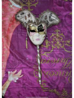 Female Vintage Venetian Masquerade Jester Mask Original Hand Painted Time keeper