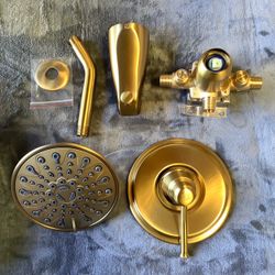 Tub and Shower Faucet with Valve- Gold, Modern Brass