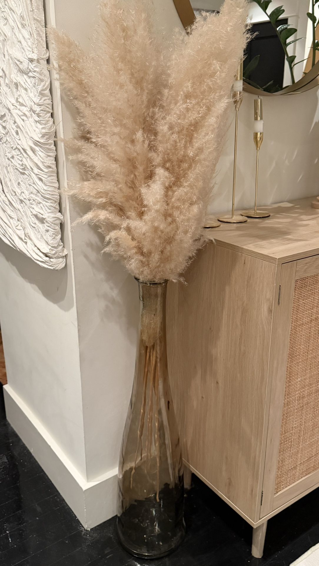 Pampas Grass And Tall Glass Vase 