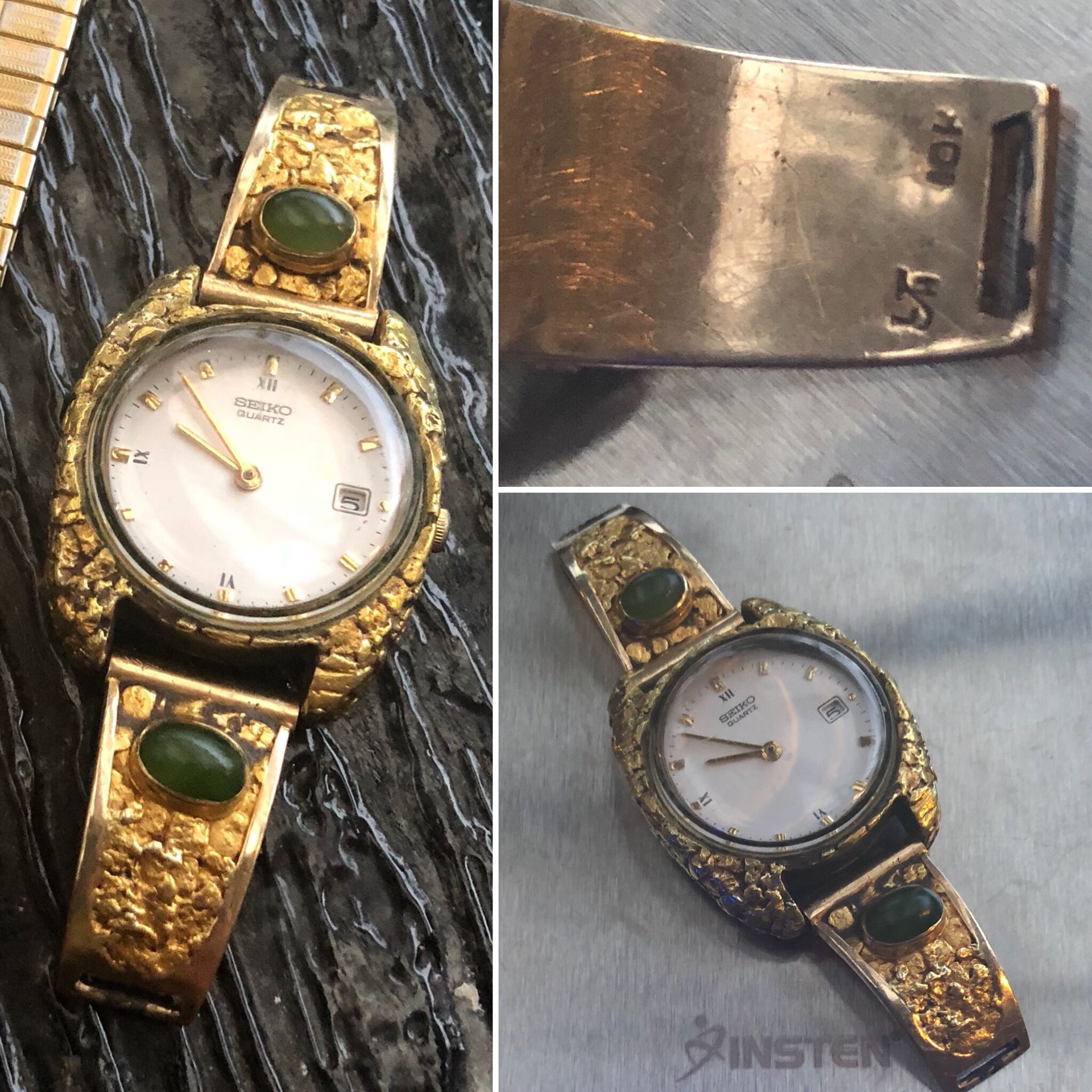 22k/10k solid Gold Nugget & Jade Antique Alaskan Custom Seiko Watch for  Sale in Portland, OR - OfferUp
