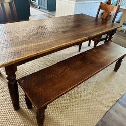 8 Foot Wooden Table with Benches / Chairs 