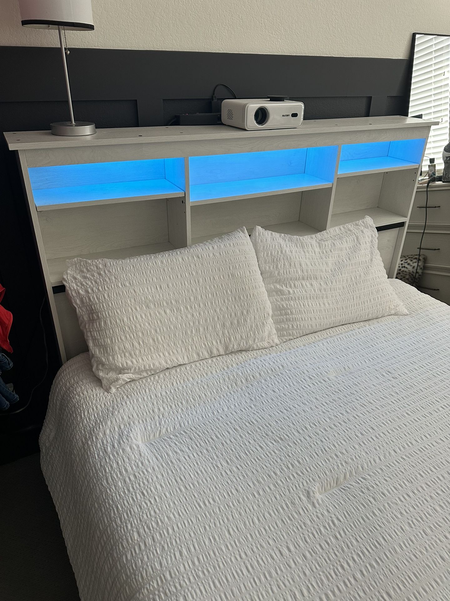 White Bed Frame With Shelves And Storage.