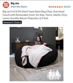 Big Joe Fuf 6.5Ft Giant Foam Bean Bag Chair, Oversized Couch with Removable Cover for Kids, Teens, Adults, Onyx Lenox, Durable Woven Polyester, 6.5 fo