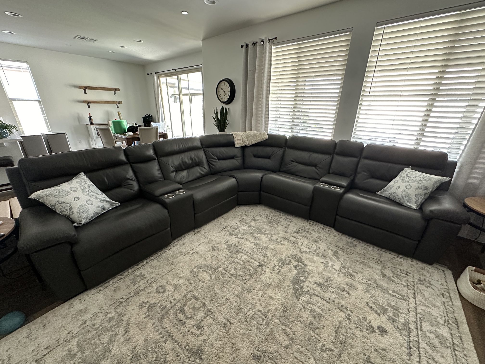 Leather recliner 7 piece sectional with power headrest
