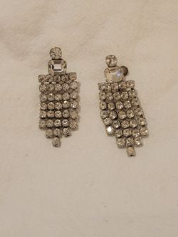 vintage 60s Rhinestone Crystal Silver tone Screw Back Earrings
