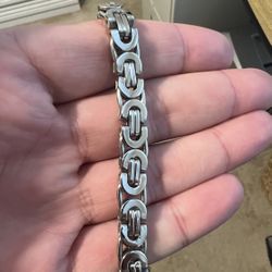 18k White Gold Finish SS Byzantine Bracelet New