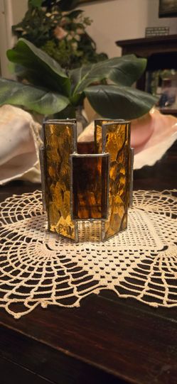 Amber Stained Glass Candle Holder