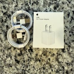 Apple USB Lightning 3ft iPhone Charger Cables Plus Adapter