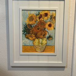 Framed Lithograph Of Vincent Van Gogh’s Famous Sunflowers Painting.