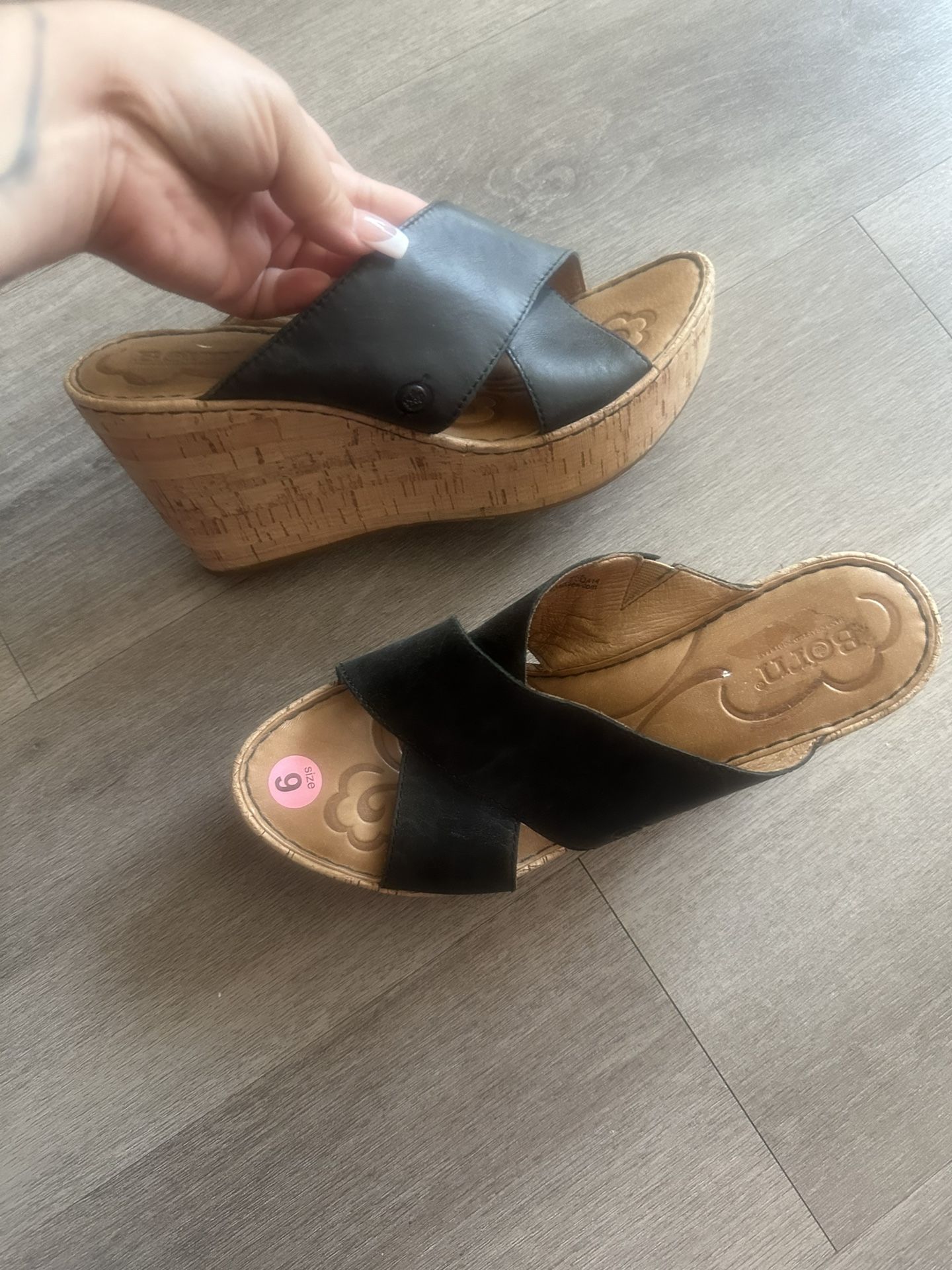 Born Black Wedge Sandals with Cork Platform