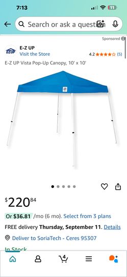 E-Z UP Vista Pop-Up Canopy, 10' × 10'