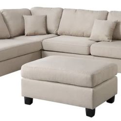 New Beige Sectional Sofa Couch Ottoman 