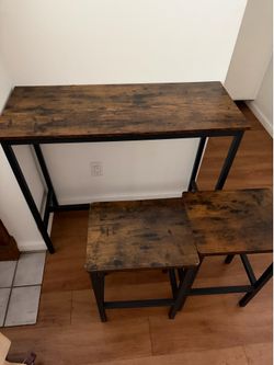 Wood side table and stools