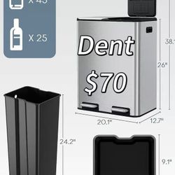 😀 16 Gal (2 x 30 L) Dual Trash Can, Stainless Steel Kitchen Garbage Bin, Recycle Dustbin with Odor Control Box, Soft-Close Lid, Inner Buckets