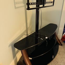 Modern Glass & Wood TV Stand with Mount – Excellent Condition!