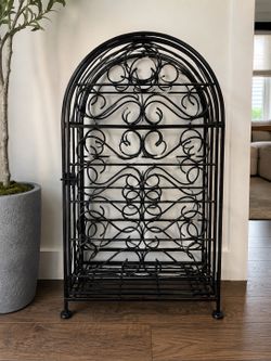 Wrought Iron Wine Rack with Swinging Front Door – Heavy Duty