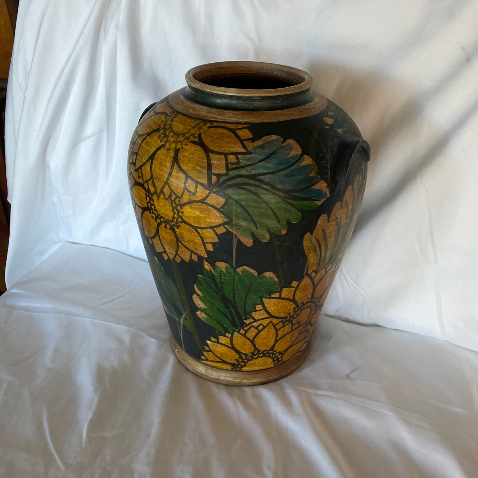 Beautiful vase green blue and yellow flowers