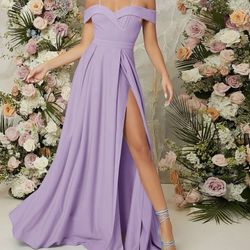 Belle Purple Shoulder Split Thigh High Formal Dress Size Large BRAND NEW