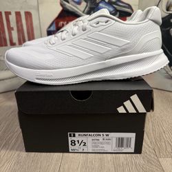 New Adidas Runfalcon 5 Triple White Running Shoes Women Sizes 7.5, 8.5