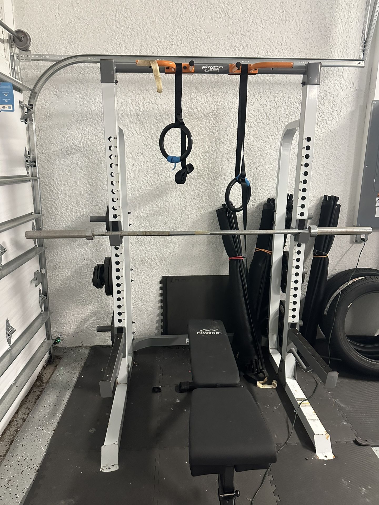 Half Rack Weight Set with 45lb Bar And 250lbs of Olympic Plates, Weight Bench Can Be Included