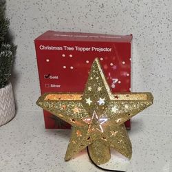 Christmas Tree Topper Gold Glitter Lighted Star With Built-in Projector Holiday Decoration