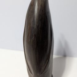 9" Hand Carved Wooden Penguin Figurine – Solid Dark Wood Folk Art Decor

