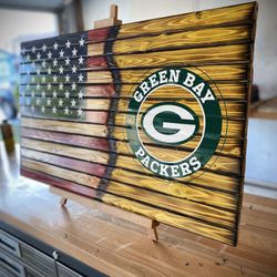 Green Bay Packers Rustic Wooden Flag