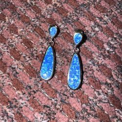 NEW Lab Opal Teardrop Dangling Earring Sterling Silver