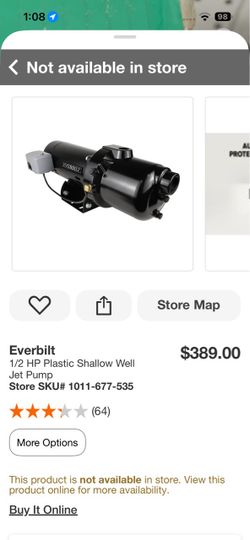 Everbilt 1/2 HP Plastic Shallow Well Jet Pump