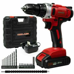 (2 Battery) Toolman 3/8' Cordless Brushless Drill, Power Drill Driller Set, Lithium-Ion Power Drill