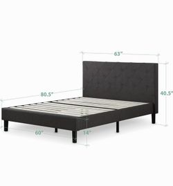 Zinus Shalini Queen Upholstered Bed Frame Dark Grey