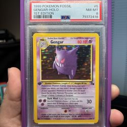 1st Edition Fossil Gengar Holo PSA 8