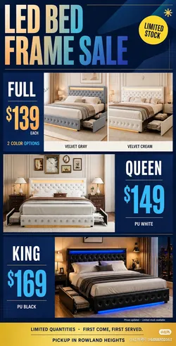 Brand New LED Bed Frame – Full $139 / Queen $149 / King $169