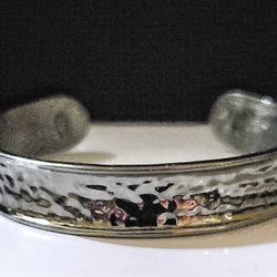 7" x 13mm CHARLES GARNIER of Paris Solid Sterling Silver Gunmetal Hammered Cuff. Made in Peru, NWOT!