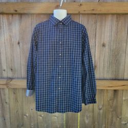 Daniel Cremieux Men's Size XL Button Down Plaid Dress Shirt Blue White 
