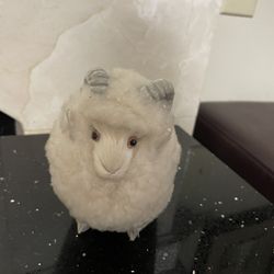 Boy Woolen Mill Standing Sheep Ram Figurine White Fuzzy