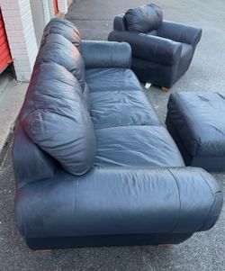 Black Leather Sofa, Chair, and Ottoman Set