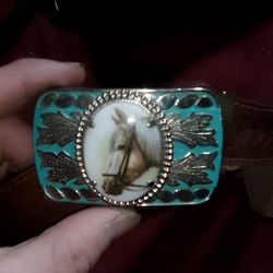 Turquoise Horse Portrait Belt Buckle
