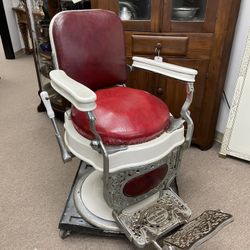 Antique 1920's Theo-A-Kochs Barber Chair, Chicago, Red Upholstery