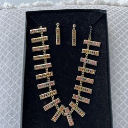 Costume Necklace And Pierced Earrings