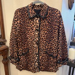 JONES NEW YORK Women Reversible Leopard Print Leather Trim Jacket Size Medium P