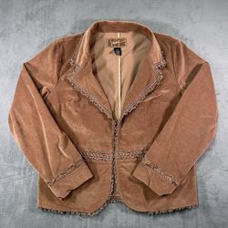 Venezia Womens Y2K Corduroy Jacket Size 14/16 Ruffle Trim Boho Western Brown