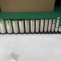13 Craftsman 6pt Deepwell Sockets 3/8” Drive, Flex & Extension Mechanic Tools