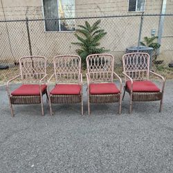 4 Metal Frame with Wicker Seating Area Chairs
