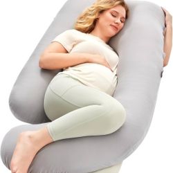 Momcozy Pregnancy Pillows for Sleeping, U Shaped Full Body Pillow for Pregnancy Women with Removable Jersey Cotton Cover, 57 Inch, Grey
