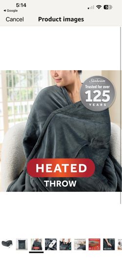 New Sunbeam Royal Ultra Heated Throw Blanket, Black