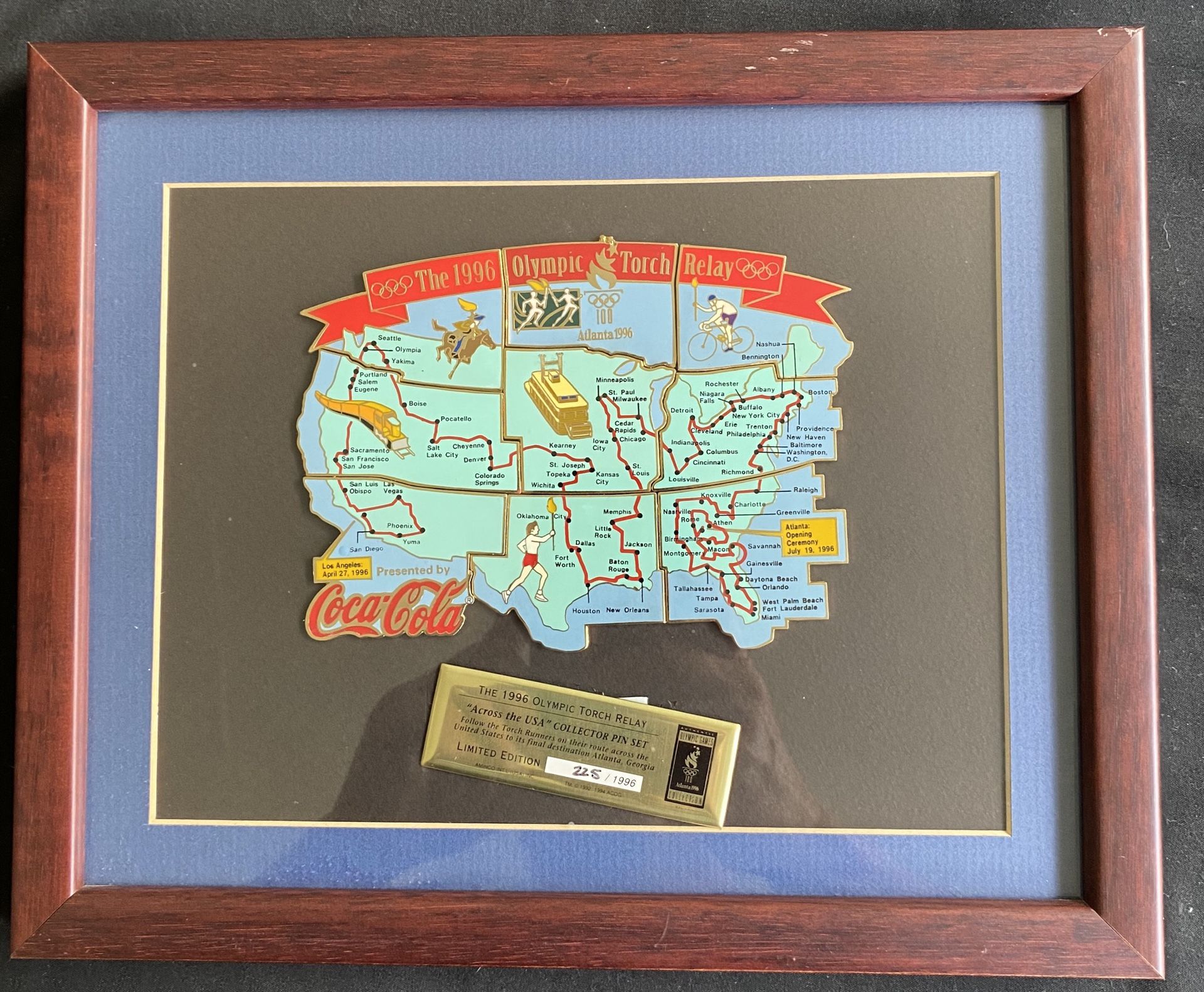 1996 ATLANTA OLYMPIC COCA COLA TORCH RUN PIN PUZZLE ROUTE ACROSS U.S.A. SCARCE. This set from Coca Cola is the Route the Torch Runners ran to the A