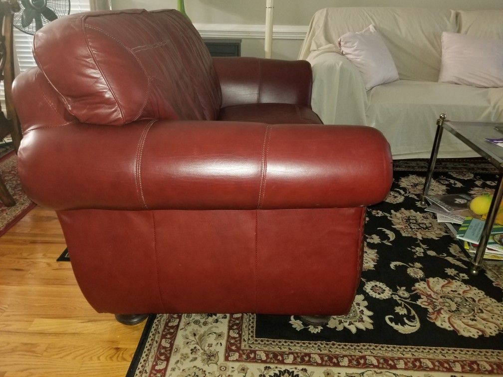 Burgundy High-Quality Leather couch Loveseat