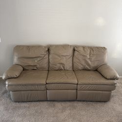 Leather Couch, Tan, Hidden Extending Footrests