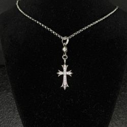 Chrome Hearts Floral Cross Diamond Studded Ball Pendant Necklace 